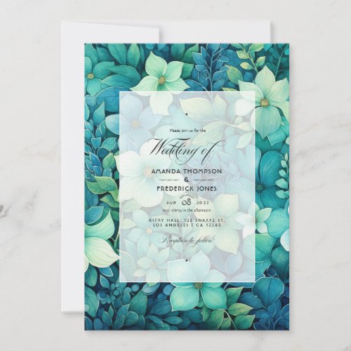 Blueish Greens Floral Winter Wedding Invitation