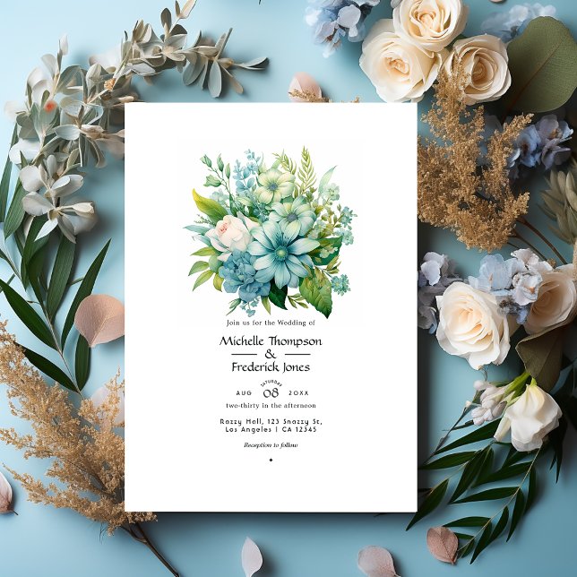 Blueish Greens Floral Winter Wedding Invitation (Creator Uploaded)