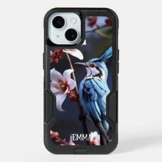 Bluejay and Flowers Custom Name iPhone Case