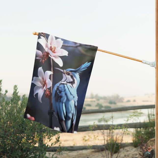 Bluejay and Flowers House Flag (Insitu (Back))