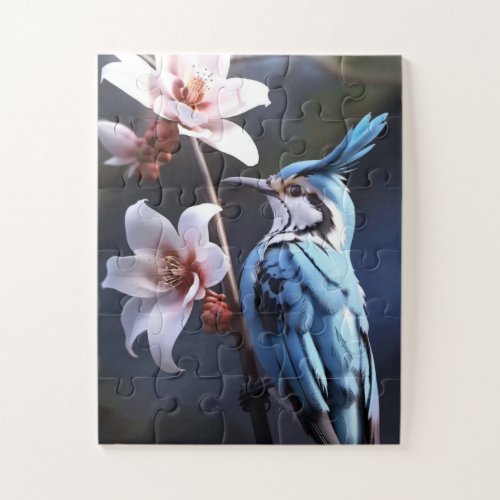Bluejay and Flowers Jigsaw Puzzle