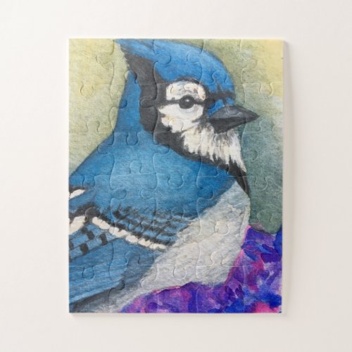 Bluejay Bird Blue Jay Watercolor Wildlife Art Jigsaw Puzzle
