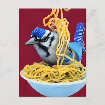 Bluejay Eating Spaghetti Postcard by angelandspot at Zazzle