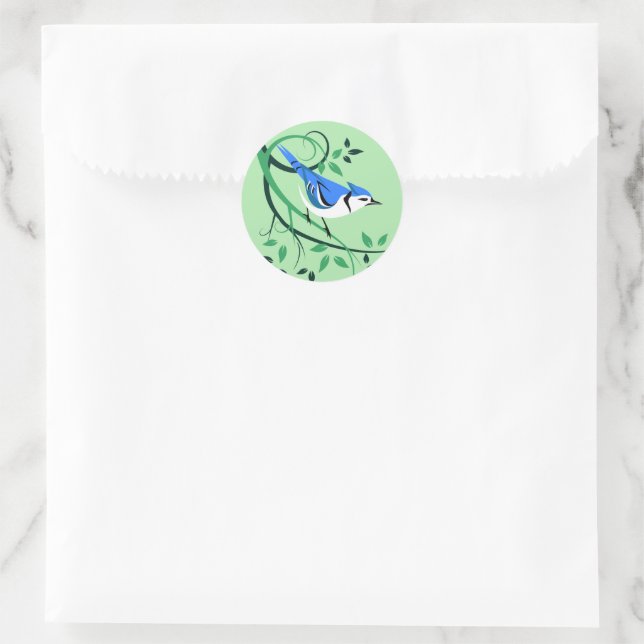 Bluejay on Tree Branch Classic Round Sticker (Bag)