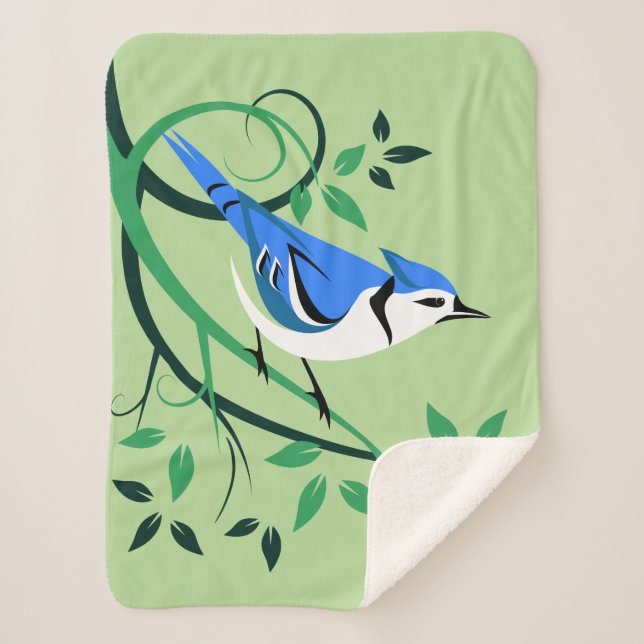 Bluejay On Tree Branch Sherpa Blanket (Front)