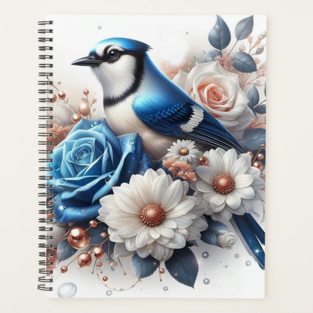 Bluejay, Roses and Daisies  Planner (Front)