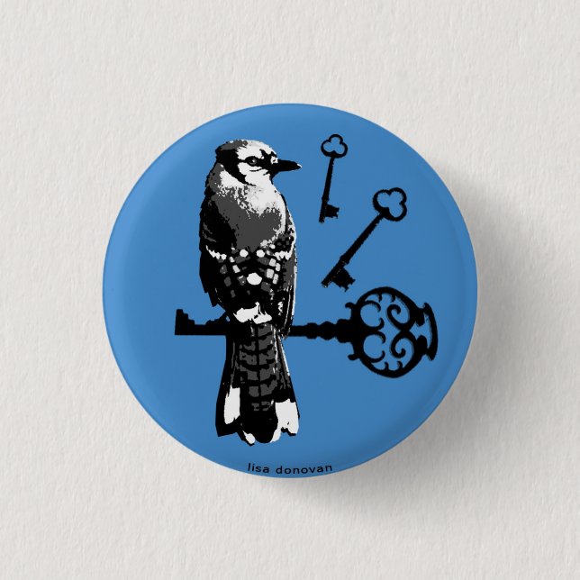Bluejay w/ Keys Pinback Button (Front)