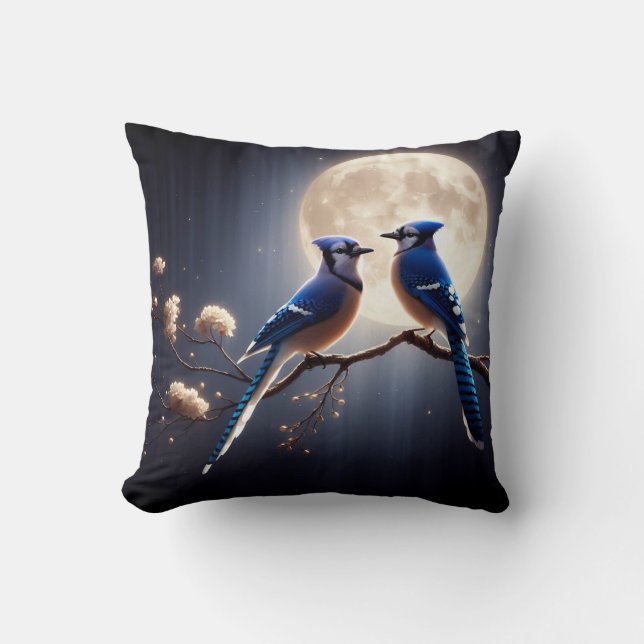 Bluejay Whisper – Tranquil Forest Songbird Art Throw Pillow (Front)