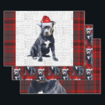 Bluenose Pitbull Christmas Dog Red Gray Plaid Wrapping Paper Sheets<br><div class="desc">An adorable Bluenose Pit Bull dog is ready for the holiday season with his Santa hat. This cute Christmas dog is paired with a red and gray holiday plaid on this set of gift wrap for the dog lover.</div>