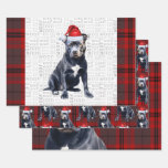 Bluenose Pitbull Christmas Dog Red Gray Plaid Wrapping Paper Sheets