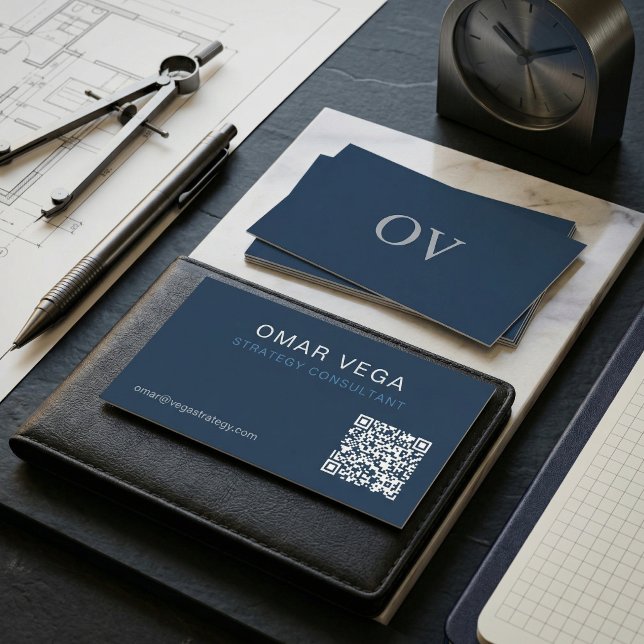 Blueprint Grid Minimal Modern QR Code | Consultant Business Card (Blueprint Grid Minimal Modern QR Code Business Card Consultant B2B)