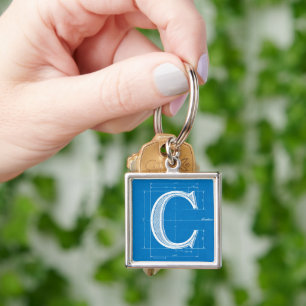 Blueprint Monogram Letter C Keychain