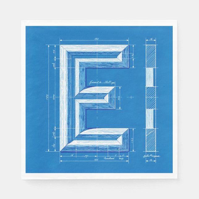 Blueprint Monogram Letter E Napkins (Front)