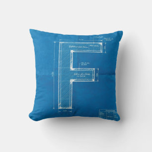 Blueprint Monogram Letter F Throw Pillow