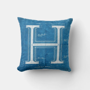 Blueprint Monogram Letter H Throw Pillow
