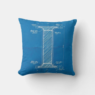 Blueprint Monogram Letter I Throw Pillow