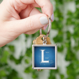 Blueprint Monogram Letter L Keychain