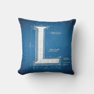 Blueprint Monogram Letter L Throw Pillow