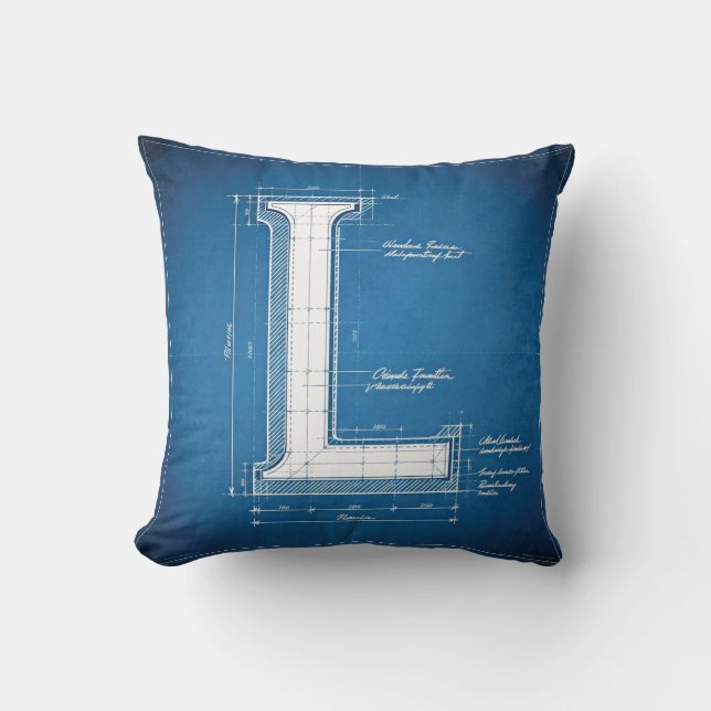 Blueprint Monogram Letter L Throw Pillow (Front)