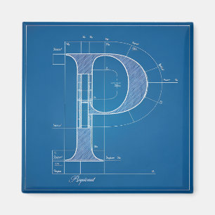 Blueprint Monogram Letter P Magnet