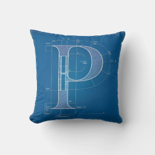 Blueprint Monogram Letter P Throw Pillow