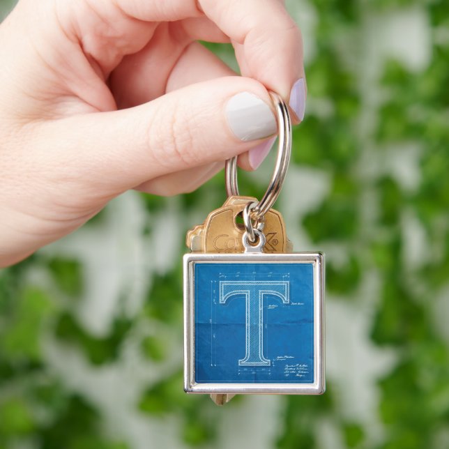Blueprint Monogram Letter T Keychain (Hand)