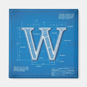 Blueprint Monogram Letter W Magnet