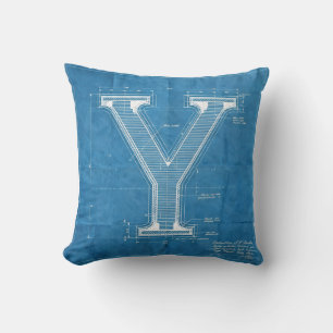 Blueprint Monogram Letter Y Throw Pillow