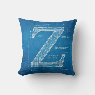 Blueprint Monogram Letter Z Throw Pillow