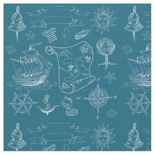 Blueprint Nautical Graphic Pattern Fabric