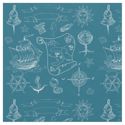 Blueprint Nautical Graphic Pattern Fabric