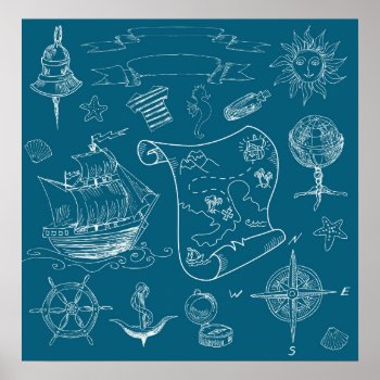 Blueprint Nautical Graphic Pattern Poster by GroovyFinds at Zazzle