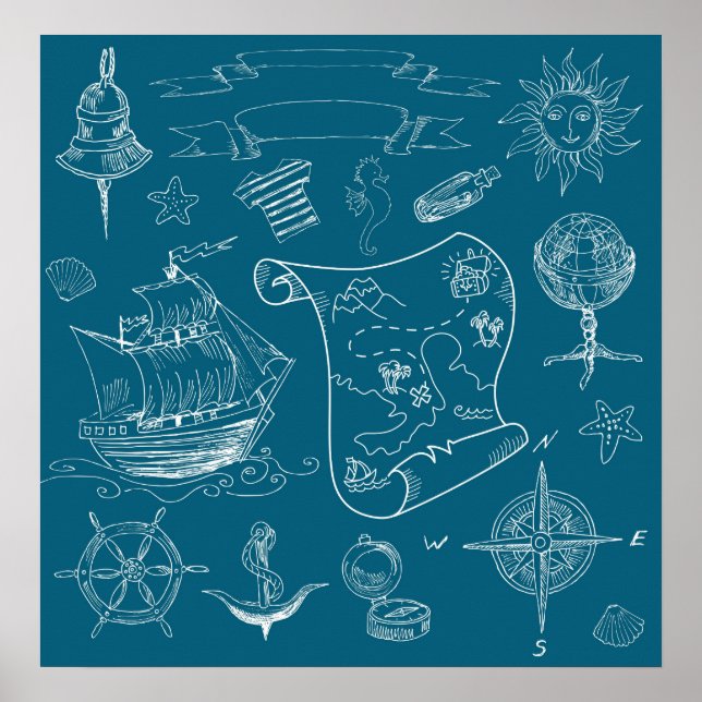 Blueprint Nautical Graphic Pattern Poster (Front)