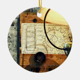 Blueprint Of Gear Ceramic Ornament