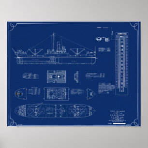Blueprint of Lake Freighter SS War Dance Print