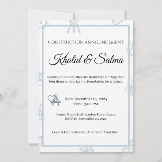 Blueprint of Love: Construction Theme Wedding Invi Invitation