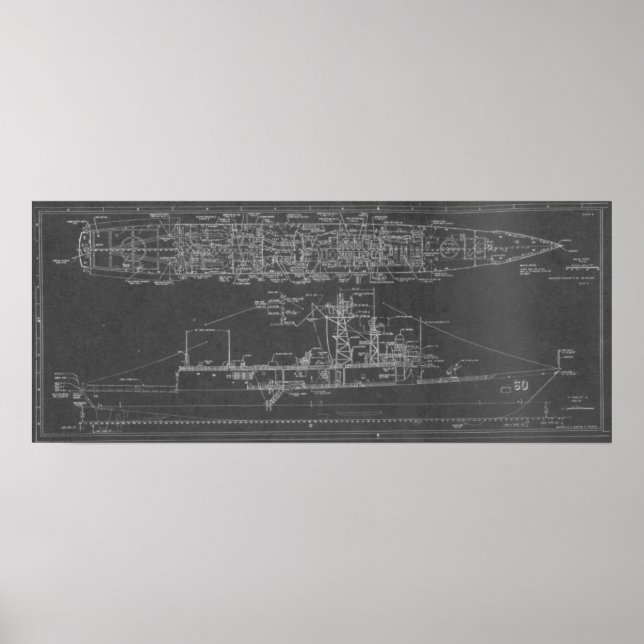 Blueprint of USS Rodney M. Davis FFG-60 Poster (Front)