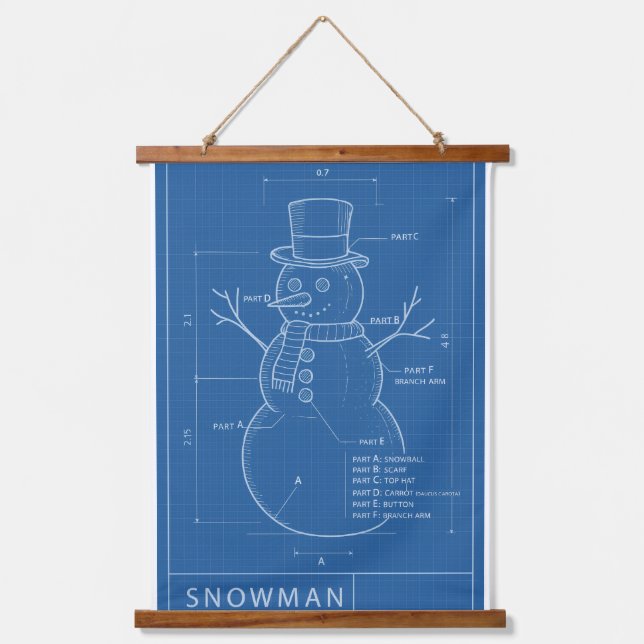 Blueprint Snowman Schematic Print — Tapestry (Front)