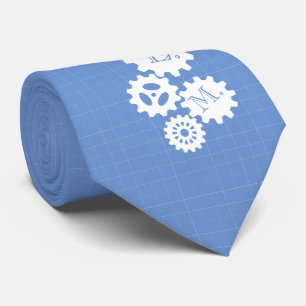 Blueprint Style Engineer Monogram Skyblue Tie