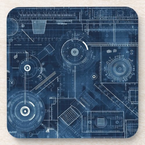Blueprint Technical Drawing Geometric Beverage Coaster