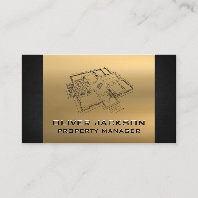Blueprint Top View Gold Black Texture Business Card (Front)