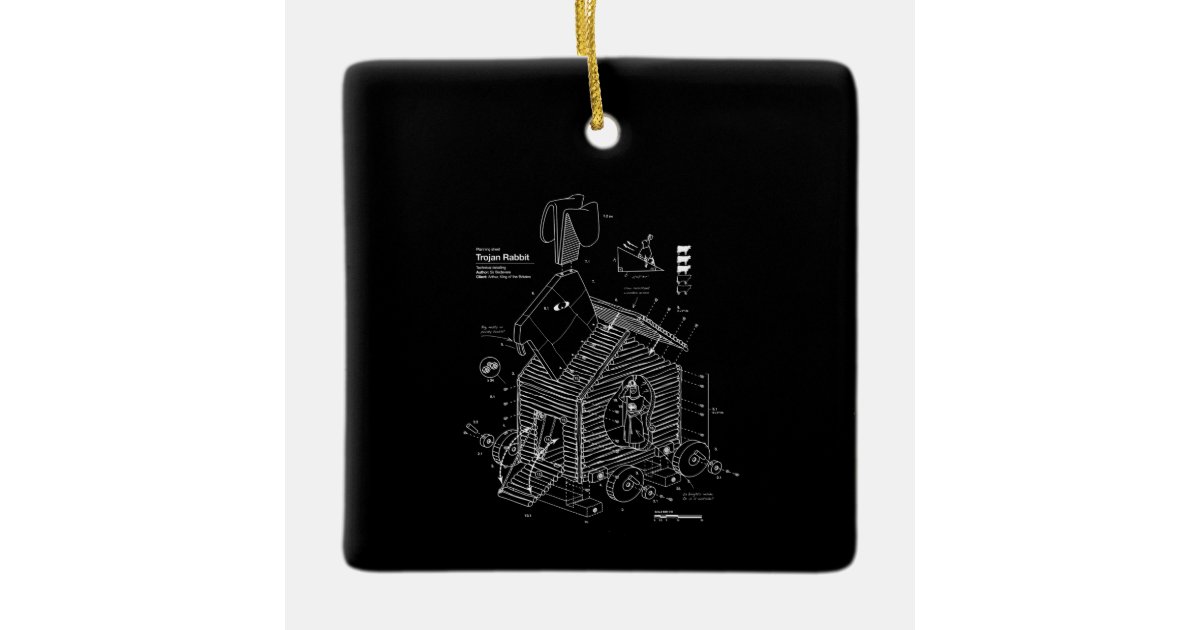Blueprint Trojan Horse Rabbit Funny Ceramic Ornament | Zazzle