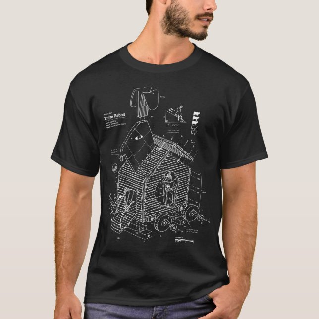 Blueprint Trojan Horse Rabbit Funny T-Shirt (Front)