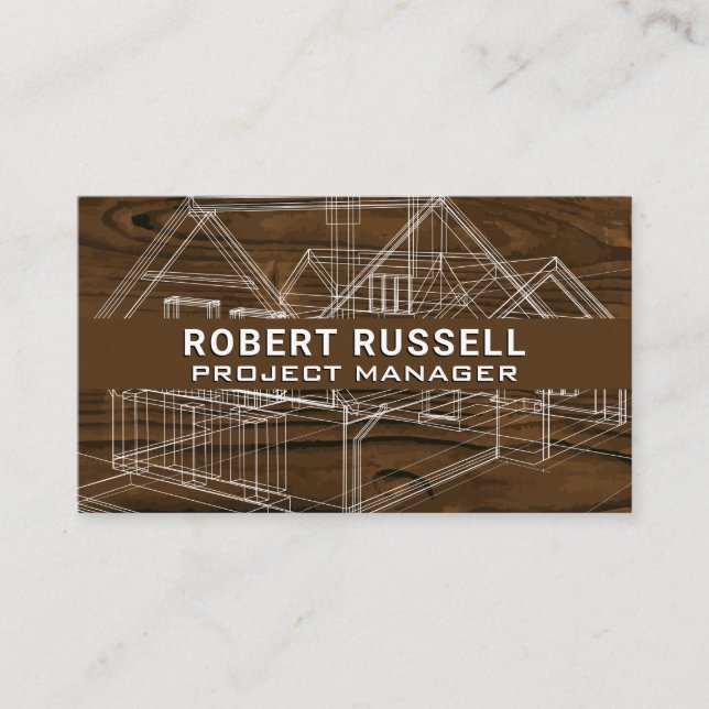 Blueprint | Wood Grain Background Business Card (Front)