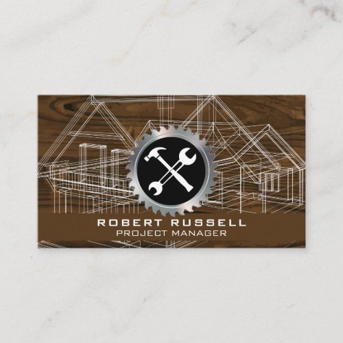 Blueprint  Wood Grain Circular Saw Hammer Wrench Business Card