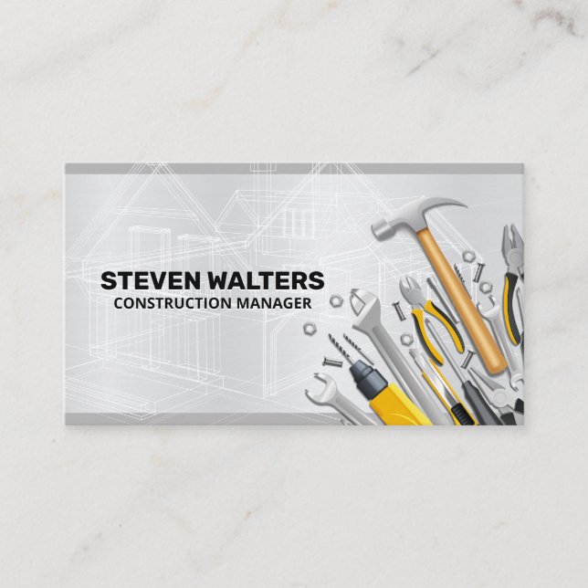 Blueprints | Construction Carpentry Tool Set Business Card (Front)