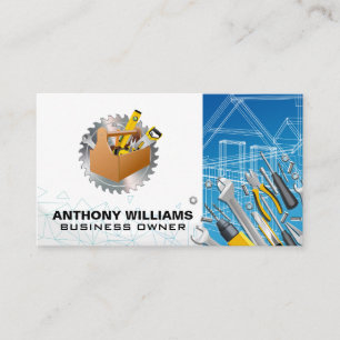 Blueprints Construction Carpentry Tools Business Card