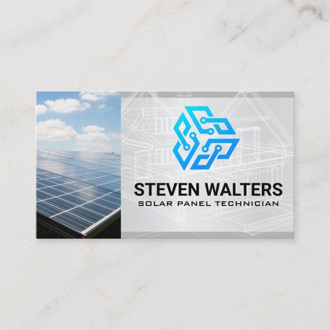 Blueprints | Solar Panel | Tech Logo Business Card (Front)