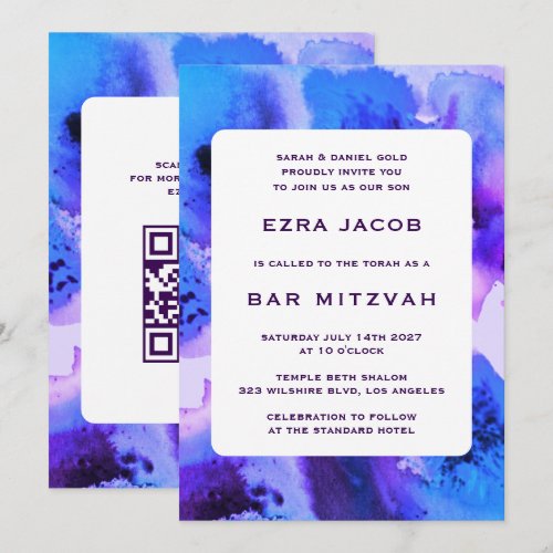 BluePurpl Watercolor Custom QRCode Bar/Bat Mitzvah