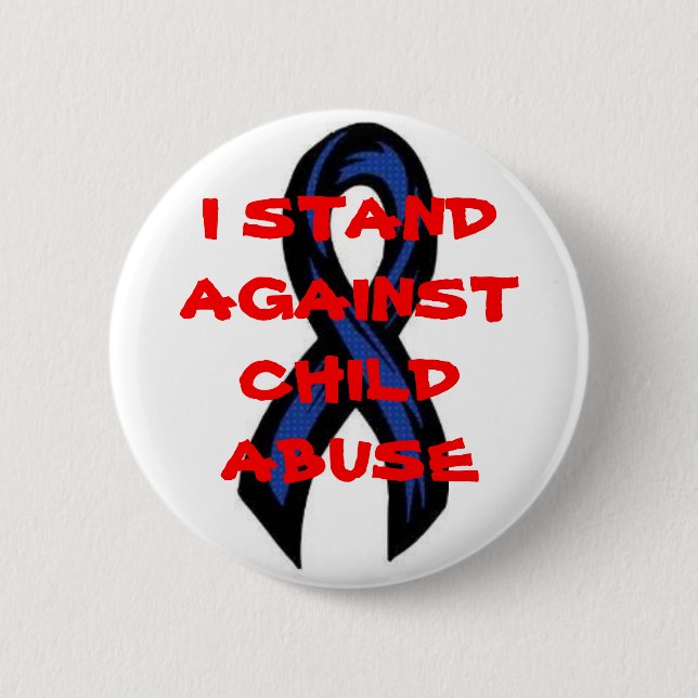blueribbon, I STAND AGAINST CHILD ABUSE Pinback Button (Front)